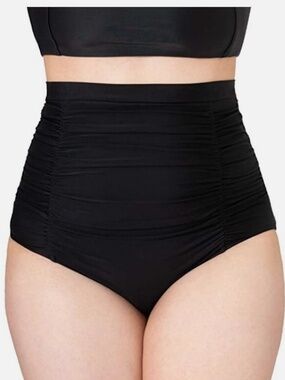 Shapermint Empetua High Waisted Control Swim Bikini Bottom Sz L Black